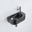 QeramiQ Fuente Ensemble de lave-mains - 40x21.5x12cm - droit - lisse - demi-rond - 1 trou de robinet - céramique - robinet de lave-mains gunmetal - bouchon de vidange - siphon abaissé - noir mat SW1232830