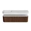 MONDIAZ THOR-DLUX 170cm badmeubel ronding links + rechts kleur Walnut met 1 lade en 2 deuren. Vrijhangende wastafel CLOUD Links zonder kraangat kleur Opalo. SW1465587