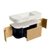 MONDIAZ THOR-DLUX 110cm badmeubel ronding links + rechts kleur Oak met 1 lade en 2 deuren. Vrijhangende wastafel CLOUD Midden zonder kraangat kleur Ostra. SW1462806