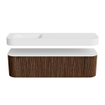 MONDIAZ THOR 160cm badmeubel ronding links + rechts kleur Walnut met 1 lade en 2 deuren. Vrijhangende wastafel CLOUD Links 1 kraangat kleur Talc. SW1465006