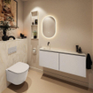 MONDIAZ TURE-DLUX Meuble toilette - 120cm - Linen - EDEN - vasque Ostra - position gauche - sans trou de robinet SW1104906