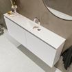 MONDIAZ TURE Kit lave-mains - 120x23x50cm - 1 trou de robinet - 2 portes - talc mat - Lavabo centré - Solid Surface Blanc SW474905
