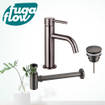 FugaFlow Eccelente Sobrado Slim Slim Kit mitigeur lavabo - robinet bas - bonde clic clac - siphon design bas - PVD Gunmetal SW1124378