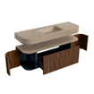 MONDIAZ THOR-DLUX 140cm badmeubel ronding links + rechts kleur Walnut met 1 lade en 2 deuren. Vrijhangende wastafel CLOUD Midden 1 kraangat kleur Arena. SW1464497