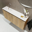MONDIAZ TURE Kit lave-mains - 100x23x50cm - 0 trous de robinet - 2 portes - chêne blanchi mat - Lavabo à gauche - Solid Surface Blanc SW475139