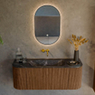 MONDIAZ KURVE-DLUX 120cm Meuble salle de bain avec module 25 G et D - couleur Walnut - 1 tiroir - 2 portes - vasque BIG SMALL centre - sans trou de robinet - couleur Lava SW1137207