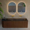 MONDIAZ KURVE meuble de salle de bains 145cm avec module 25 L couleur Walnut avec 1 tiroir et 1 porte. Lavabo BIG LARGE à droite sans trou de robinet Urban. SW1138516