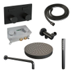 BRAUER Stripe Thermostatische Inbouw Regendouche - drukknoppen - SET 26 - 25cm douchekop - gebogen muurarm - staaf handdouche - doucheslang - wandaansluitbocht - mat zwart SW1435158