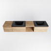 MONDIAZ BUKLA 200cm ensemble de meuble avec module ouvert 40 à droite couleur Chêne blanchi avec 3 tiroirs. Lavabo CLOUD double 2 trous de robinet couleur Urbain. SW1382133