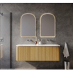 Saniclass Terra Ensemble meuble de salle de bain - 140x42x45,5 cm - lavabo céramique blanc brillant - 2 vasques - 4 tiroirs - Sandwood (chêne clair) SW1441217
