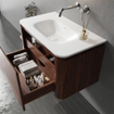 Saniclass Terra Ensemble meuble de salle de bains - 80cm - 2 tiroirs - vasque en solid surface - 1 lavabo - sans trous de robinet - coins arrondis - châtaignier (noisette) SW1447021