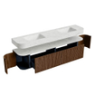 MONDIAZ THOR-DLUX 200cm meuble de salle de bains arrondi gauche + droite couleur Walnut avec 2 tiroirs et 2 portes. Vasque suspendue CLOUD Double 2 trous de robinet couleur Opalo. SW1466999