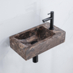 FugaFlow Eccelente Pietra Ensemble de fontaine - 40x22x10cm - trou de robinet à droite - robinet de fontaine mat noir - bouchon de vidange - siphon abaissé - Dark Emporador SW1468975