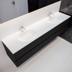 MONDIAZ VICA Ensemble de meuble salle de bain - 200cm - 4 tiroirs - lavabo Moon double - 2 trous de robinet - solid surface urban SW410395
