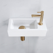 FugaFlow Efficiente Pietra Ensemble de fontaine - 37,5x18,5x9cm - céramique - trou de robinet à droite - robinet de fontaine en laiton brossé - bouchon de vidange - siphon abaissé - Blanc mat SW1442200