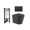 QeramiQ Dely Ensemble WC - 36.3x51.7cm - cuvette profonde - rimless - Réservoir encastré avec mécanisme de chasse Geberit UP320 - abattant WC à fermeture douce - plaque de commande noire mate - boutons rectangulaires - noir mat SW1413299