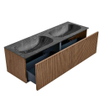 MONDIAZ KURVE-DLUX 140cm Meuble salle de bain - couleur Walnut - 2 tiroirs - vasque STOR SMALL double - 2 trous de robinet - couleur Lava SW1137310