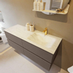 Mondiaz VICA-DLUX ensemble de meuble de salle de bain - 130cm - meuble sous-vasque fumée - 4 tiroirs - lavabo encastré nuage droite - 1 trou de robinet - version haute 60cm - opalo SW1087947