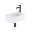 Fugaflow Efficiente Pietra Ensemble pour lave-mains - 40x21.5x12cm - droite - lisse - demi-rond - 1 trou de robinet - céramique - robinet de lave-mains noir mat - bonde - siphon abaissé - blanc brillant SW1442345