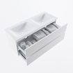MONDIAZ VICA meuble sous lavabo 120cm Talc 2 tiroirs. Lavabo CLOUD double sans trou de robinet, couleur Talc. SW1381898
