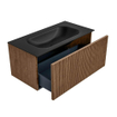 MONDIAZ KURVE 90cm Meuble salle de bain - couleur Walnut - 1 tiroir - vasque BIG SMALL centre - 1 trou de robinet - Urban SW1138505