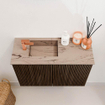 Mondiaz JOYA-DLUX 60cm toiletmeubel - kleur Walnut - Wastafel FAYE positie Links 1 kraangat kleur Arena. SW1424320