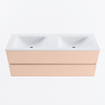Mondiaz VICA Ensemble de meuble de salle de bain - 130cm - meuble sous-vasque rosee - 2 tiroirs - lavabo cloud double - sans trous de robinet - version haute de 60cm - talc SW1083362