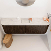 Mondiaz JOYA-DLUX 123.2cm toiletmeubel - ronding links en rechts kleur Walnut - Wastafel FAYE positie Midden 1 kraangat kleur Ostra. SW1422677