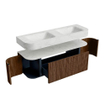 MONDIAZ THOR-DLUX Meuble de salle de bains 140cm arrondi gauche + droite couleur Walnut avec 1 tiroir et 2 portes. Vasque suspendue CLOUD Double sans trou de robinet couleur Opalo. SW1464086