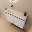 MONDIAZ TURE-DLUX Meuble de toilettes 80 cm Linen. Lavabo EDEN Opalo position gauche. Sans trou de robinet. SW1104409