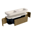 MONDIAZ THOR-DLUX 150cm badmeubel ronding links + rechts kleur Dusk met 1 lade en 2 deuren. Vrijhangende wastafel CLOUD Dubbel 2 kraangaten kleur Meli. SW1464770