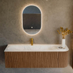 MONDIAZ KURVE-DLUX 145cm Meuble salle de bain avec module 25 D - couleur Walnut - 1 tiroir - 1 porte - vasque BIG LARGE gauche - 1 trou de robinet - couleur Ostra SW1137888