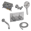 Brauer Chrome Edition mitigeur thermostatique bain encastré boutons poussoirs set 04 bec 3 positions douchette flexible douche raccord mural coude chrome SW925542