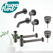 FugaFlow Eccelente Sobrado Slim Kit robinet lavabo - pour double vasque - robinet rehaussé - bonde clic clac - siphon design bas - Gunmetal PVD SW1124365