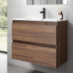 Saniclass Chaci Ensemble meuble de salle de bains - 60x46x55cm - lavabo en céramique blanc - 1 vasque - sans trou de robinet - 2 tiroirs - noyer (bois) SW791724