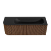 MONDIAZ KURVE 135cm Meuble salle de bain avec module 25 G - couleur Walnut - 1 tiroir - 1 porte - vasque BIG MEDIUM droite - sans trous de robinet - Urban SW1138521