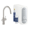 GROHE Blue home robinet de cuisine 1 trou avec bec duo c kit de démarrage avec wifi bluetooth eau réfrigérée et gazeuse 3x eau réfrigérée + 3x eau gazeuse Supersteel brossé (inox) SW236970