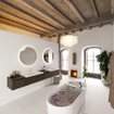 MONDIAZ BUKLA 240cm ensemble de meuble avec module 40 à droite couleur Marron Foncé avec 4 tiroirs. Lavabo CLOUD double 2 trous de robinet couleur Talc. SW1382276