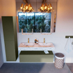 Mondiaz ALAN-DLUX Ensemble de meuble - 120cm - meuble Army mat - 1 tiroir - Lavabo Cloud Glace suspendu - vasque Gauche et droite - 2 trous de robinet SW805960