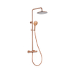 Fortifura Calvi Ensemble de douche thermostatique à effet pluie – tête de douche 25 cm – flexible lisse – douchette ronde – cuivre brossé PVD SW1204397