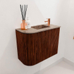 Mondiaz JOYA-DLUX Meuble de toilette 51,6cm - arrondi gauche couleur Ruby - Vasque FAYE position Droite 1 trou de robinet couleur Arena. SW1425293