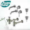 FugaFlow Eccelente Sobrado Slim Kit robinet lavabo - pour double vasque - robinet rehaussé - bonde non-obturable - siphon design bas - Inox brossé PVD SW1124424