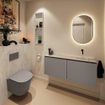 MONDIAZ TURE-DLUX Meuble toilette - 120cm - Smoke - EDEN - vasque Opalo - position droite - sans trou de robinet SW1104584