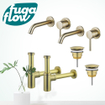 FugaFlow Eccelente Sobrado Slim Kit robinet lavabo - pour double vasque - robinet rehaussé - bonde non-obturable - siphon design - Laiton brossé PVD SW1124369