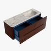 Mondiaz CIRO-DLUX Badkamermeubelset - 130x45x50cm - Solid surface wastafel Frappe - 1 wasbak Rechts - 1 kraangat - 4 lades - Ruby SW1531292