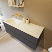 Mondiaz VICA-DLUX ensemble de meuble de salle de bain - 130cm - meuble sous-vasque gris foncé - 4 tiroirs - lavabo encastré cloud gauche - sans trous de robinet - version haute de 60cm - opalo SW1090225