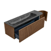 MONDIAZ KURVE-DLUX 145cm Meuble salle de bain avec module 25 D - couleur Walnut - 1 tiroir - 1 porte - vasque BIG LARGE gauche - 2 trous de robinet - couleur Lava SW1137254