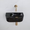 QeramiQ Fuente Ensemble de Lavabo - 40x21.5x12cm - lisse - demi-rond - céramique - ensemble de robinet en laiton brossé - bouchon de vidange - siphon abaissé - noir mat SW1233108