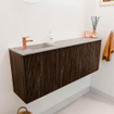 Mondiaz JOYA-DLUX Meuble de salle de bains 111,6cm - arrondi droit couleur Noyer - Vasque FAYE position Gauche 1 trou de robinet couleur Glace SW1422396
