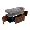 MONDIAZ THOR-DLUX 120cm badmeubel ronding links + rechts kleur Walnut met 1 lade en 2 deuren. Vrijhangende wastafel CLOUD Rechts 1 kraangat kleur Oza. SW1463462